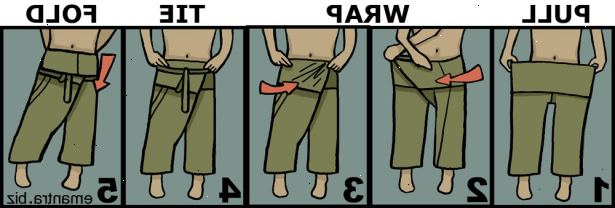 Hur man bär thailändska fiskare byxor. Löst hålla en sida i mitten och dra åt från den andra sidan.