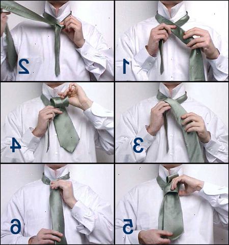 Hur man knyter en slips. Flytta den breda änden över den smala änden så att de korsar varandra på sömmen.
